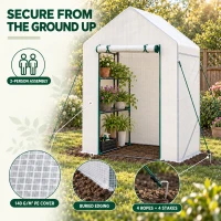 Outsunny Walk In Greenhouse with 2 Tier Shelf, Portable Gardening Plant Grow House Tomato Greenhouse with Roll up Zip Panel Door, Reinforced PE Cover, 143 x 73 x 195cm, Green(m-7)
