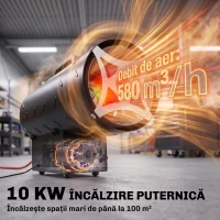 Outsunny Generator de Aer Cald pe Gaz, Portabil, 10 kW, cu Protecție, Negru(m-4)
