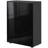 kleankin Mobiletto Bagno 2 Ante in Legno con 3 Ripiani e Chiusura Ammortizzata, 60x30x82cm, Nero Lucido(m-8)
