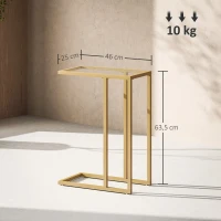 HOMCOM Table d'appoint en forme de C avec plateau en verre trempé, cadre en acier, doré(m-3)