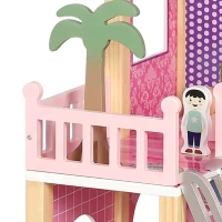 AIYAPLAY Groot poppenhuis, 69 cm hoog, 2 verdiepingen, met 2 poppen, 11 meubels, trap en balkon, roze, voor meisjes van 3-6 jaar(m-10)