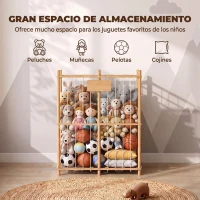 AIYAPLAY Organizador de Peluches de Madera con Cordones Elásticos Estantería Infantil de Juguetes 3-8 Años 76x40x94,5 cm Natural(m-4)