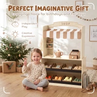 AIYAPLAY Marchande Enfants en Bois, Caisse Enregistreuse, Aliments Factices, Tableau à Craie et 61 Accessoires, pour 3 à 8 Ans(m-9)
