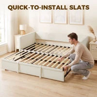 HOMCOM Cadre de lit canapé-lit 2 en 1, canapé 2 places et lit double, deux matelas compatible de 90 x 190 cm(m-8)