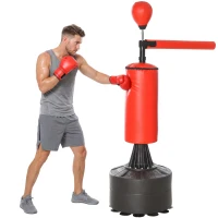 HOMCOM Sac de Box Reglabil pe Înălțime cu Punching Ball și Bază Umplibilă, 88x48x155-205 cm, Roșu și Negru(m-11)