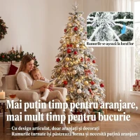 HOMCOM Brad de Crăciun Înzăpezit 210 cm cu 450 de Lumini LED Alb Cald, Timer, Telecomandă, 8 Modalități, 1080 de Ramuri Ignifuge(m-7)