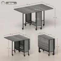 HOMCOM Klappbarer Esstisch, Mobiler Klapptisch für 6 Personen, mit Ablage, bis 50 kg belastbar, 130 x 80 x 74 cm, Grau(m-3)