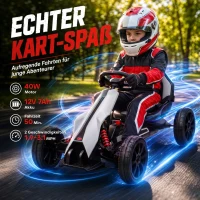 HOMCOM Go-Kart voor Kinderen, Elektrische Kart, tot 5 km/u, Veiligheidsgordel, Zit met Rugleuning, Kunststof, Metaal, Wit(m-4)