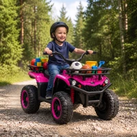 AIYAPLAY Quad Elétrico Infantil 12V com 2 Motores, Bateria de Lítio, 2 Cestos e MP3, Rosa, 3-8 Anos(m-11)