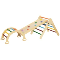 AIYAPLAY Joc de cățărare pentru copii cu triunghi și arc Montessori și rampă cu pietre din lemn de pin, 178x64,5x63 cm(m-1)