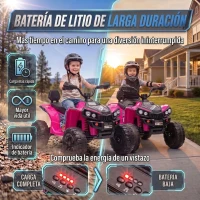 AIYAPLAY Quad Eléctrico Niños 24V 2 Plazas 2 Motores 120 W Batería de Litio Suspensión Arranque Suave 4-6 km/h 3-8 Años Rosa(m-9)