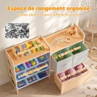 AIYAPLAY Meuble Rangement Enfant, Rangement Jouet Enfant, 9 Bacs, 2 Tiroirs Tissu, Tiroir en Bois sur Roulettes, Naturel et Blanc(m-4)