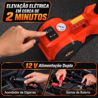 HOMCOM Kit de Macaco Hidráulico Elétrico 12V 5T, Elevação 15,5-45 cm, Bomba de Ar, Chave Sextavada e Mala com Refletor, Laranja(m-5)