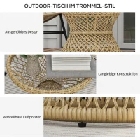 Outsunny Couchtisch Beistelltisch Boho-Design, Glasplatte, PE-Rattan, 45 cm x 45 cm x 52 cm, Natur(m-5)