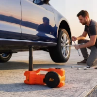 HOMCOM Electric Car Jack Kit, 5Ton 12V Electric Hydraulic Car Jack Lift with 15.5-45 cm Lift, Air Pump, Reflective Case, Orange(m-14)