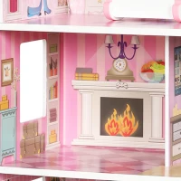 AIYAPLAY Maison de Poupée en Bois pour Enfants, Maison de Rêve Filles, 6 Pièces, Éclairage LED et 8 Meubles, 3-6 ans, Rose(m-13)
