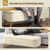 HOMCOM Aufbewahrungsbank, Sitzbank mit 65 L Stauraum, Teddy-Fleece-Stoff, Kautschukholz, 120 x 42 x 45 cm, Beige(m-6)