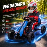 HOMCOM Go Kart Elétrico para Crianças Kart a Bateria 12V Velocidade Ajustável 3-5 km/h e Cinto de Segurança 100x58x58,5 cm Azul(m-4)
