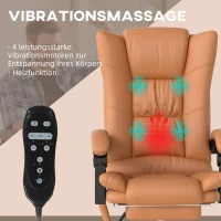 Vinsetto Massage-Bürostuhl, Schreibtischstuhl mit Heizfunktion, Drehstuhl, Liegefunktion, höhenverstellbarer PC-Stuhl, Hellbraun(m-4)
