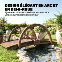 Outsunny Pont de jardin en bois, avec balustrade à demi-roues charge max. 150 KG, 100 x 50 x 37 cm, marron(m-4)