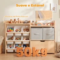 AIYAPLAY Estante Infantil para Brinquedos com 9 Caixas, 2 Cestos em Tecido, Gaveta com Rodas e 2 Prateleiras, 3-8 Anos, Natural(m-7)