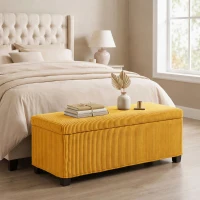 HOMCOM Banco Almacenaje Capacidad de 84 L 112x42x40cm Tapizado en Pana Pie de Cama para Sala de Estar Dormitorio Amarillo(m-8)