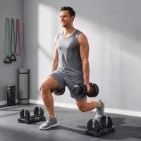 SPORTNOW 24kg Adjustable Dumbbell Set of 2, 10-in-1 Dumbbell Weights with Quick-Dial System, Safety Lock, Non-Slip Grip, Storage Tray, Space-Saving Free Weights for Home Gym Strength Training(m-2)