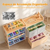 AIYAPLAY Estante Infantil para Brinquedos com 9 Caixas, 2 Cestos em Tecido, Gaveta com Rodas e 2 Prateleiras, 3-8 Anos, Natural(m-4)