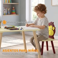 AIYAPLAY Mesa Infantil con 4 Sillas con Diseños de Animales Juego de Madera 5 Piezas para Niños y Niñas 3-8 Años Amarillo(m-6)