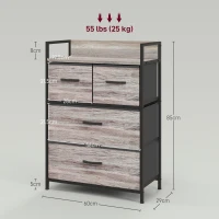 HOMCOM Rustic Chest of Four Fabric Drawers - Grey Wood Effect(m-3)
