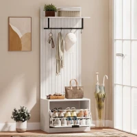 HOMCOM Cuier 5 în 1, Mobilier de Intrare, Banc pentru Pantofi, Sertar Rabatabil, Rafturi Reglabile, 4 Cârlige, Alb(m-8)