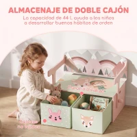 AIYAPLAY Banco Infantil Convertible 3 en 1 Juego de Mesa y Silla Baúl de Juguetes con 2 Cajones de Tela 3-6 Años Rosa(m-5)