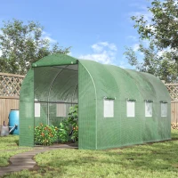 Outsunny Walk-in Polytunnel Greenhouse, Outdoor Garden Tunnel Greenhouse Tent with Zipped Roll-Up Door and 8 Mesh Windows, 4 x 2M(m-2)