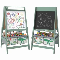 AIYAPLAY Art Easel for Kids, 3-in-1 Kids Easel with Chalkboard, Whiteboard, Paper Roll, Storage, Under-Board Shelf for 3-8, Green(m-15)