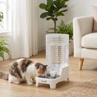PawHut Dispensador Automático de Água por Gravidade 8 L para Cães e Gatos com Bico Rebatível e Tigela em Aço Inoxidável, Branco(m-2)