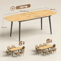 HOMCOM Uitschuifbare eettafel voor 6-8 personen, keukentafel met rek, eikenlook(m-3)
