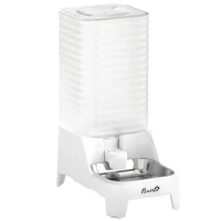 PawHut Dispensador Automático de Água por Gravidade 8 L para Cães e Gatos com Bico Rebatível e Tigela em Aço Inoxidável, Branco(m-1)
