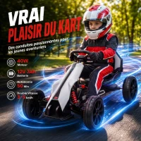 HOMCOM Kart électrique pour enfant 12V - Vitesse réglable 3-5km/h pour enfants de 3 à 8 ans - siège réglable - blanc(m-4)
