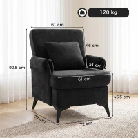 HOMCOM Fauteuil Relax Fauteuil individuel en chenille Fauteuil de salon moderne Assise large et coussin épais Coussin lombaire Noir(m-3)