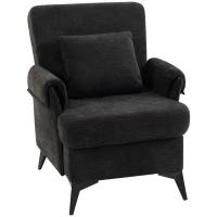 HOMCOM Fauteuil Relax Fauteuil individuel en chenille Fauteuil de salon moderne Assise large et coussin épais Coussin lombaire Noir(m-1)