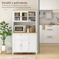 HOMCOM Alacena de Cocina Mueble Auxiliar de Cocina con 5 Puertas Estante Ajustable y Encimera de Microondas 100x40x180cm Blanco(m-4)