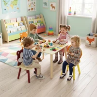 AIYAPLAY Conjunto Mesa para Criança com 4 Cadeiras 5 Peças em Madeira, Encosto em Forma de Animal, Cantos Arredondados, 3-8 Anos, Amarelo(m-5)