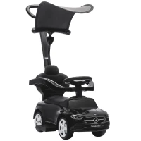 AIYAPLAY Correpasillos Bebés 3 en 1 Mercedes-Benz con Barra de Empuje Capota Barandilla de Seguridad Música 12-36 Meses Negro(m-1)