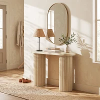 HOMCOM Consolă canelată, depozitare ascunsă, picioare-coloană, stil rustic, consolă de intrare îngustă, 103x35x80cm Stejar(m-4)