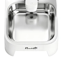 PawHut Distributeur d'Eau Automatique pour Chiens et Chats 8L Robinet Breveté Bol Acier Inox sans BPA 19,3x32,8x43,4cm Blanc(m-11)