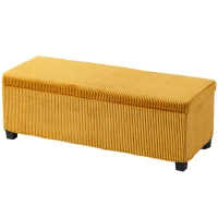 HOMCOM Banco Almacenaje Capacidad de 84 L 112x42x40cm Tapizado en Pana Pie de Cama para Sala de Estar Dormitorio Amarillo(m-11)