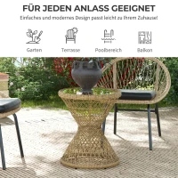 Outsunny Couchtisch Beistelltisch Boho-Design, Glasplatte, PE-Rattan, 45 cm x 45 cm x 52 cm, Natur(m-6)