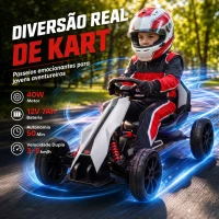 HOMCOM Go Kart Elétrico para Crianças Kart a Bateria 12V Velocidade Ajustável 3-5 km/h e Cinto de Segurança 100x58x58,5 cm Branco(m-4)