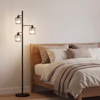 HOMCOM Lampadaire sur pied 40W, 3 ampoules LED E27, télécommande magnétique, dimmable, 3 températures de couleur, Noir(m-5)