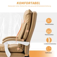 HOMCOM Bürostuhl Ergonomischer Schreibtischstuhl mit Lendenwirbelstütze, Fußstütze Hellbraun(m-4)